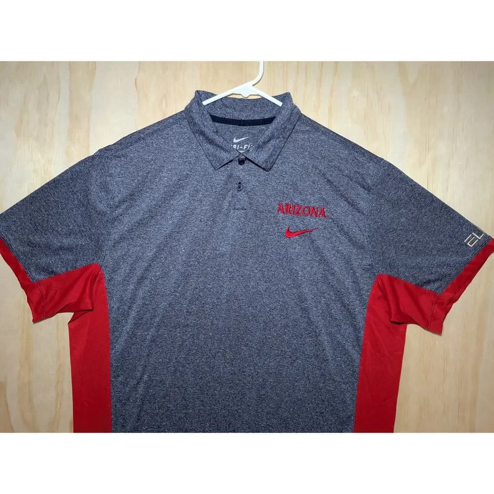 Nike Men's XL Arizona Wildcats Polo Shirt Dri-Fit Elite Heather Grey Red